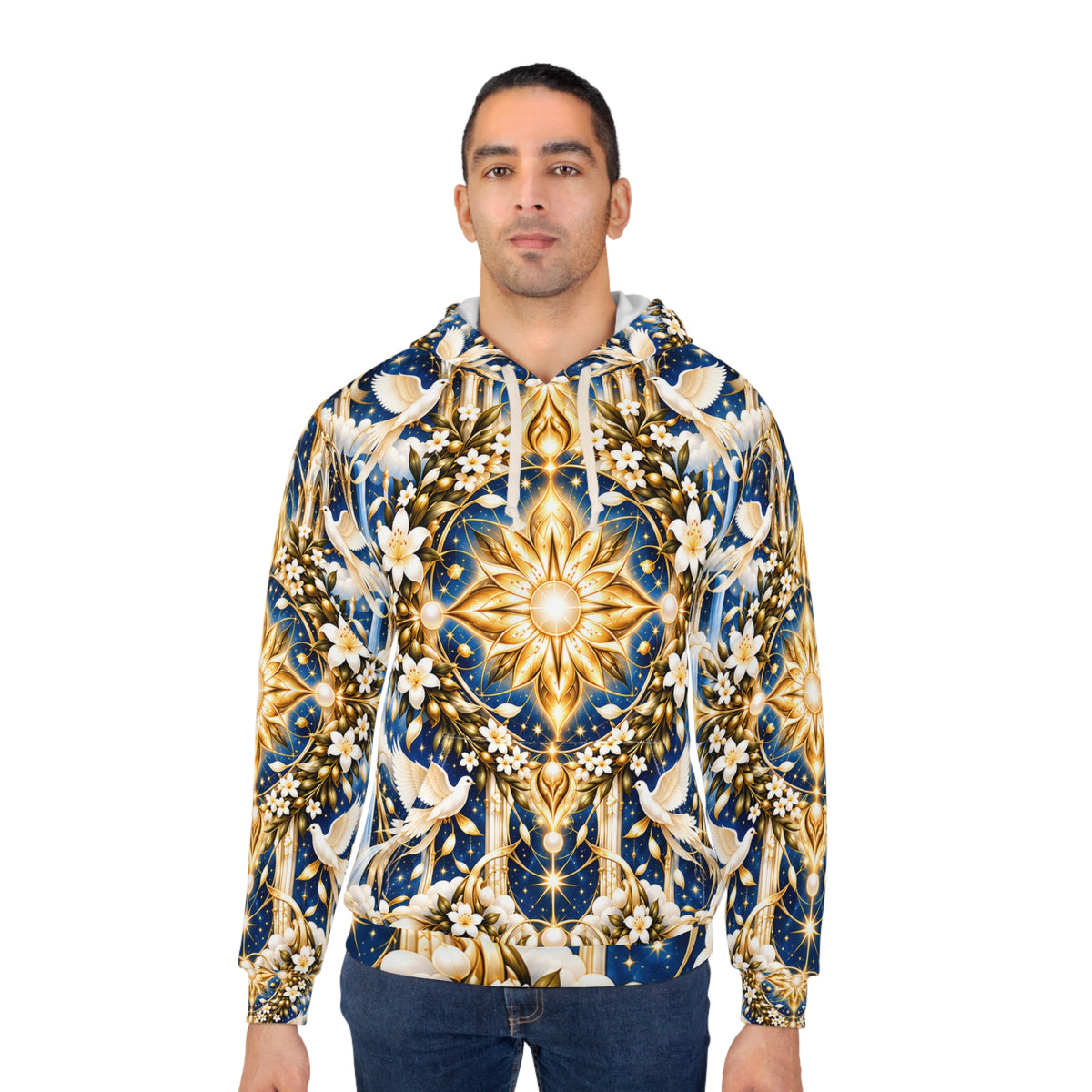 Divine Light Mandala Celestial Blue Pullover Hoodie