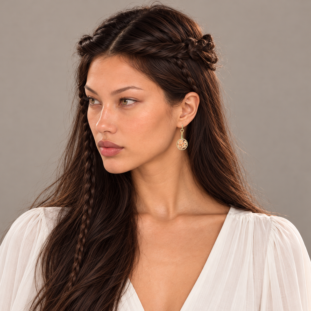 Solène wearing Small Carnelian 14K Gold Dangle Earrings