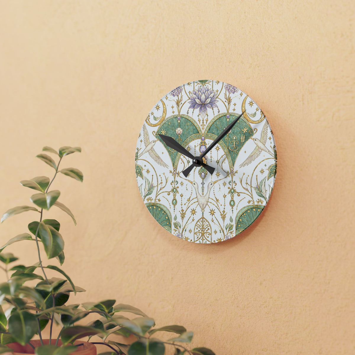Celestial Aviary Moon Milk Acrylic Wall Clock