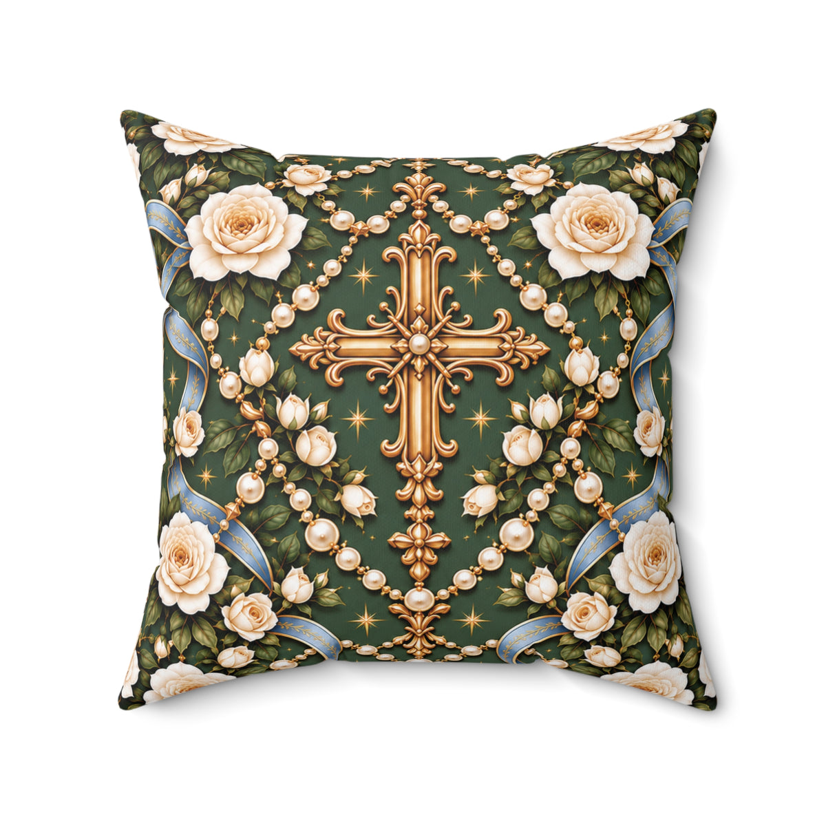 Rosary of Light Sage Blue Centered Cross Decorative Pillow