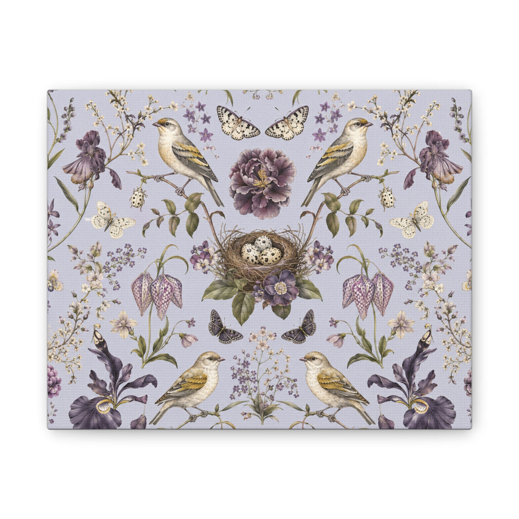 Botanical Bird's Nest Lilac Stretched Canvas