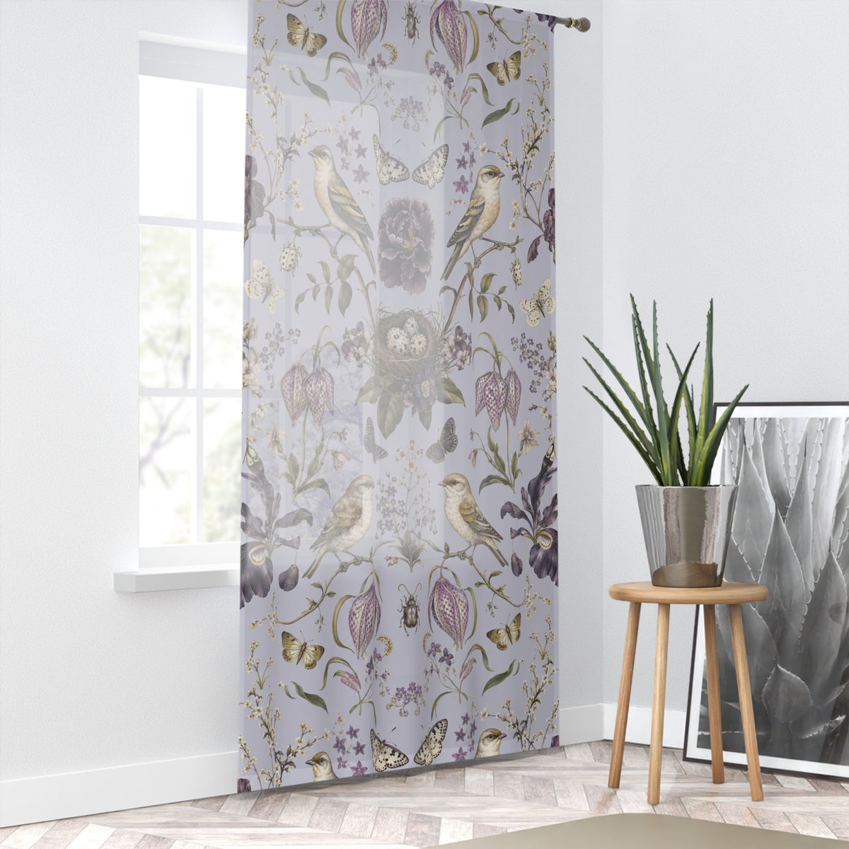 Botanical Bird's Nest Lilac Window Curtain