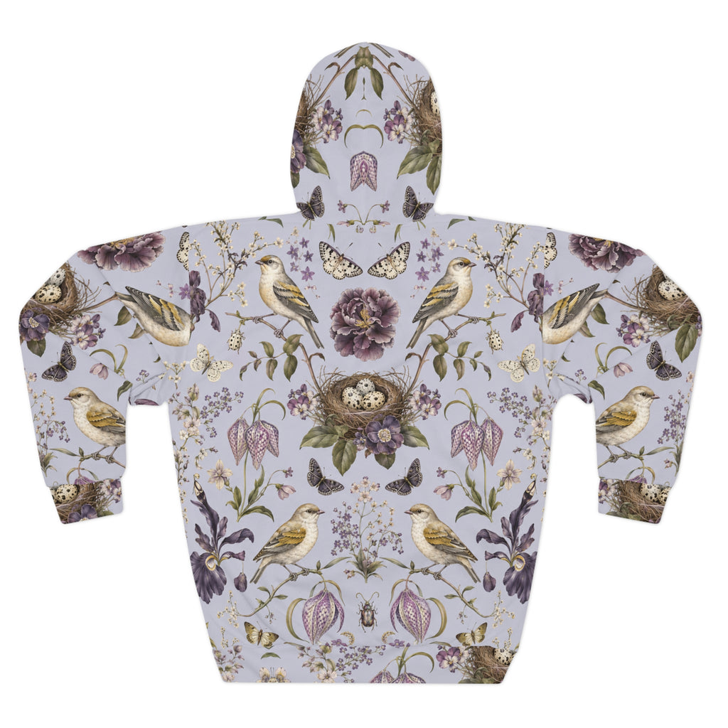 Botanical Bird's Nest Lilac Pullover Hoodie