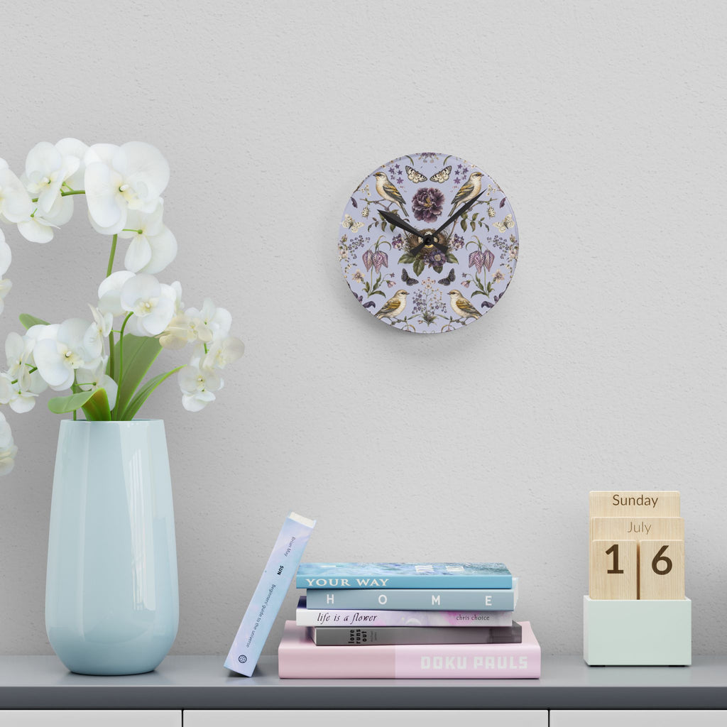 Botanical Bird's Nest Lilac Acrylic Wall Clock
