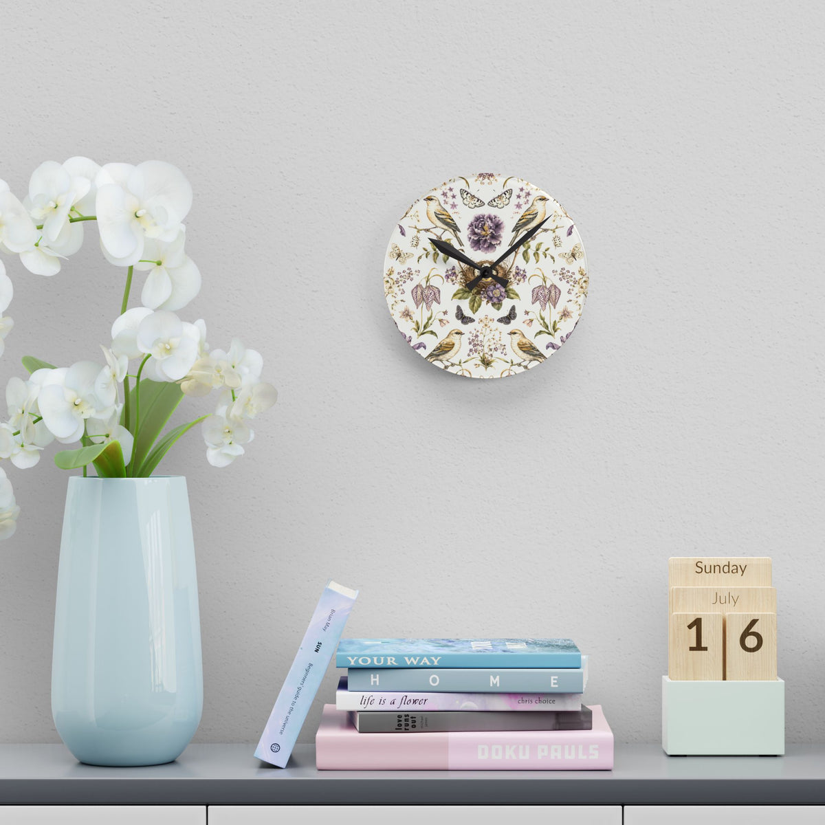 Botanical Bird's Nest Moon Milk Acrylic Wall Clock