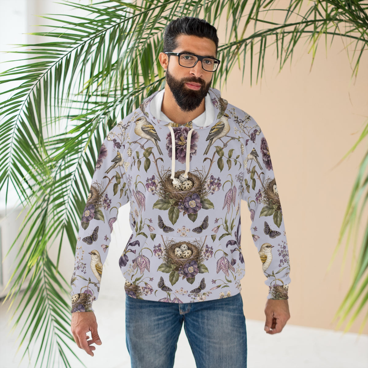 Botanical Bird's Nest Lilac Pullover Hoodie