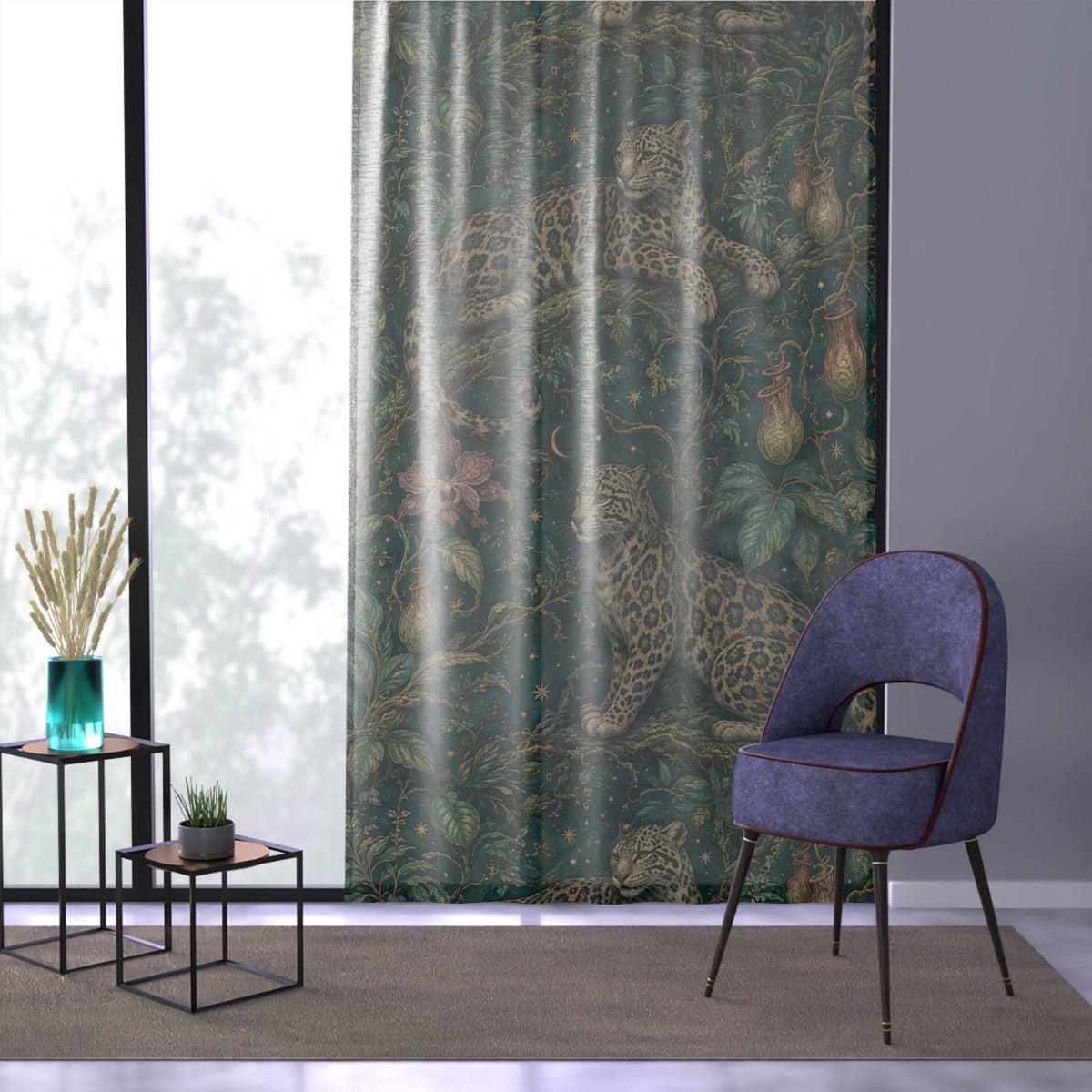Cloud Leopard Reverie Verdigris Window Curtain
