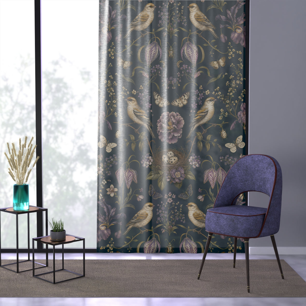 Botanical Bird's Nest Nocturne Window Curtain