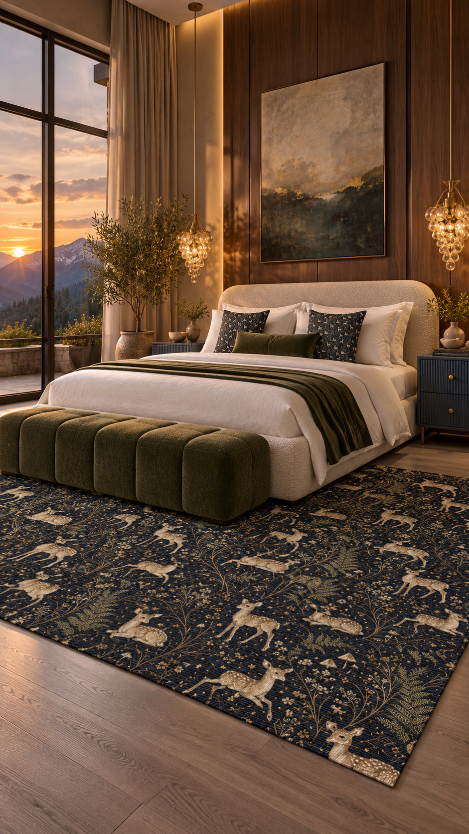 AI-styled interior concept for Astral Fawn Nocturne: Astral Fawn Nocturne bedroom.