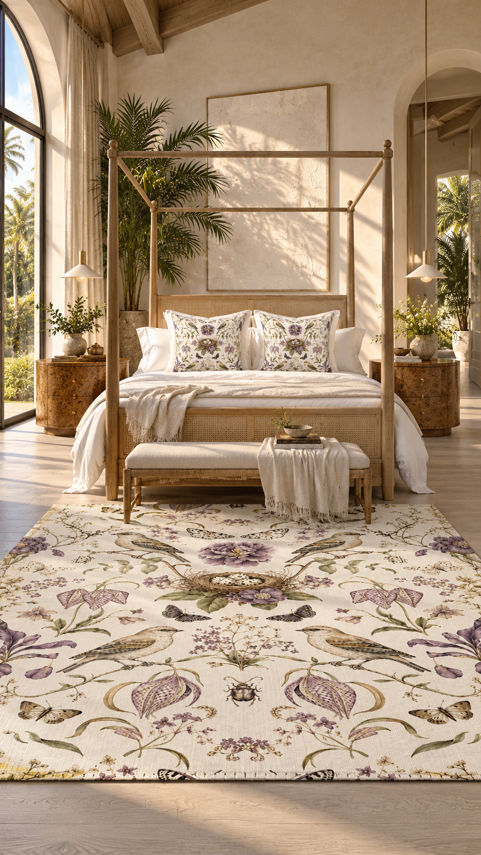 AI-styled interior concept for Botanical Bird's Nest Moon Milk: Botanical Bird's Nest Moon Milk guest bedroom.