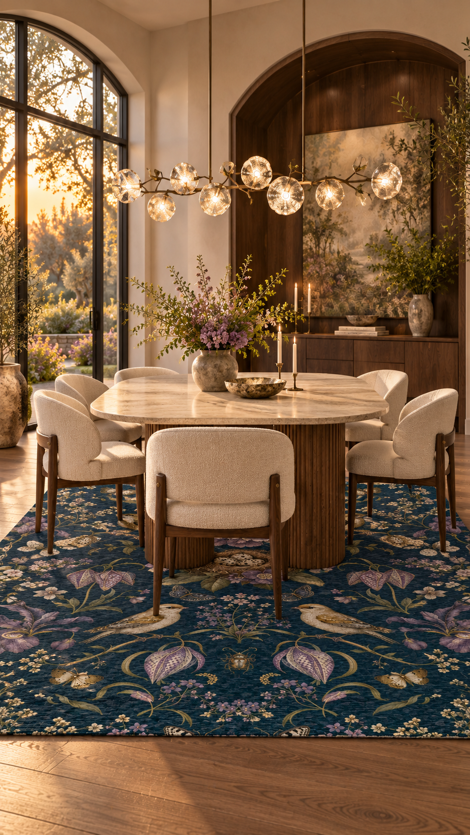 AI-styled interior concept for Botanical Bird's Nest Nocturne: Botanical Bird's Nest Nocturne dining nook.