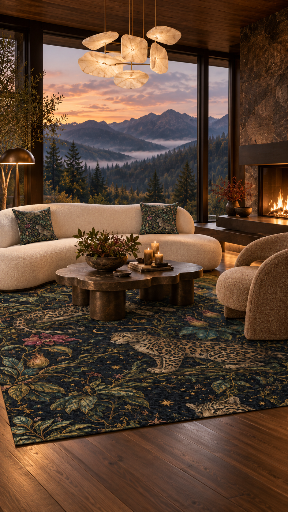 AI-styled interior concept for Cloud Leopard Reverie Nocturne: Cloud Leopard Reverie Nocturne dramatic lounge.