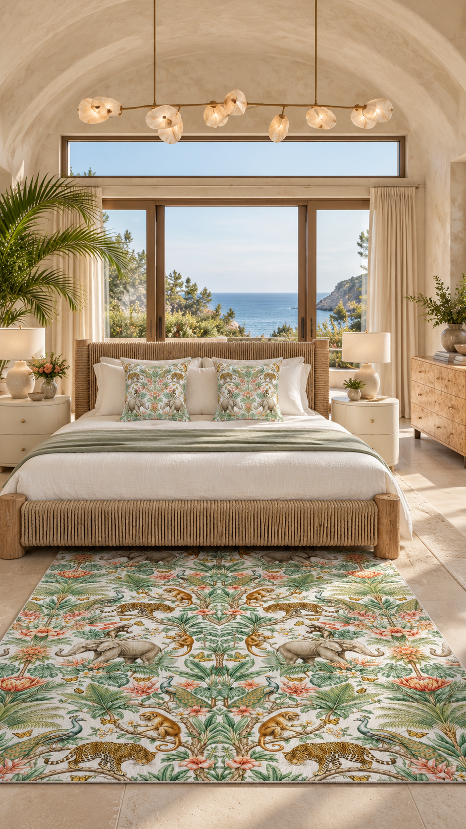 AI-styled interior concept for Mystic Jungle Ivory Eden: Mystic Jungle Ivory Eden bedroom.