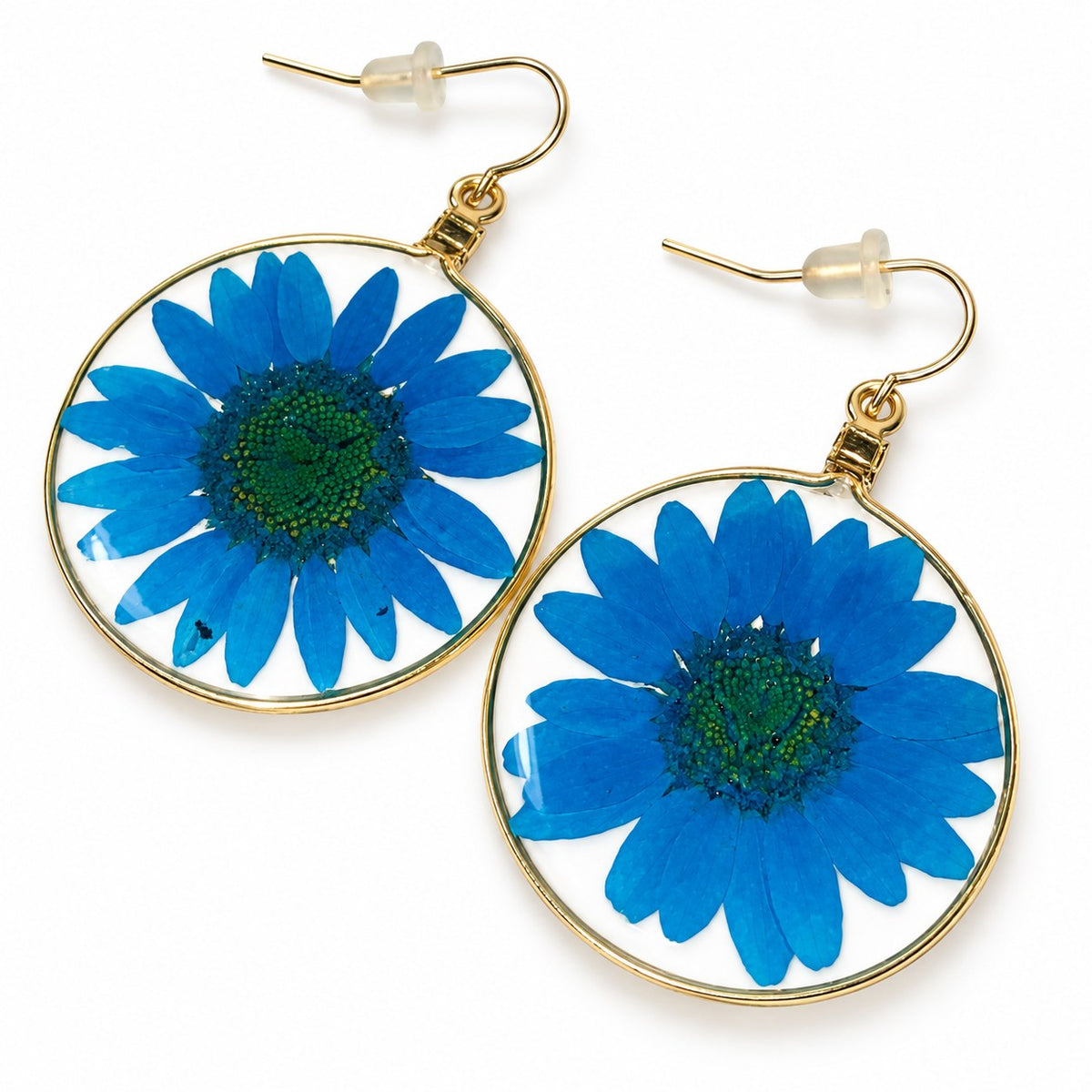 Blue Wild Daisy Rose Quartz Earrings
