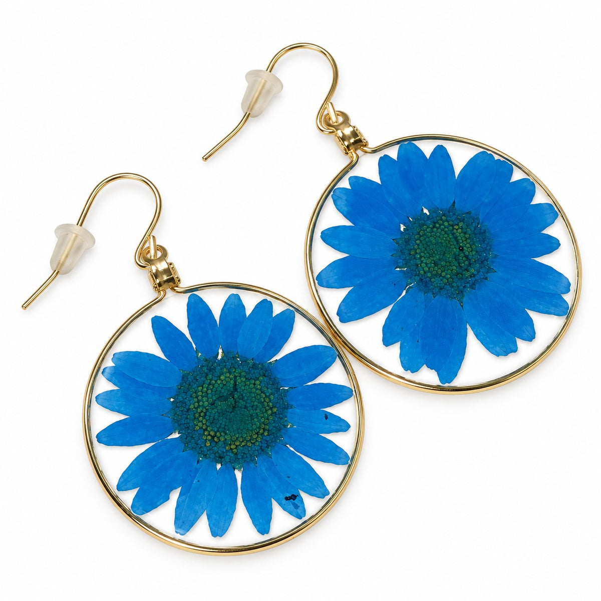 Blue Wild Daisy Rose Quartz Earrings