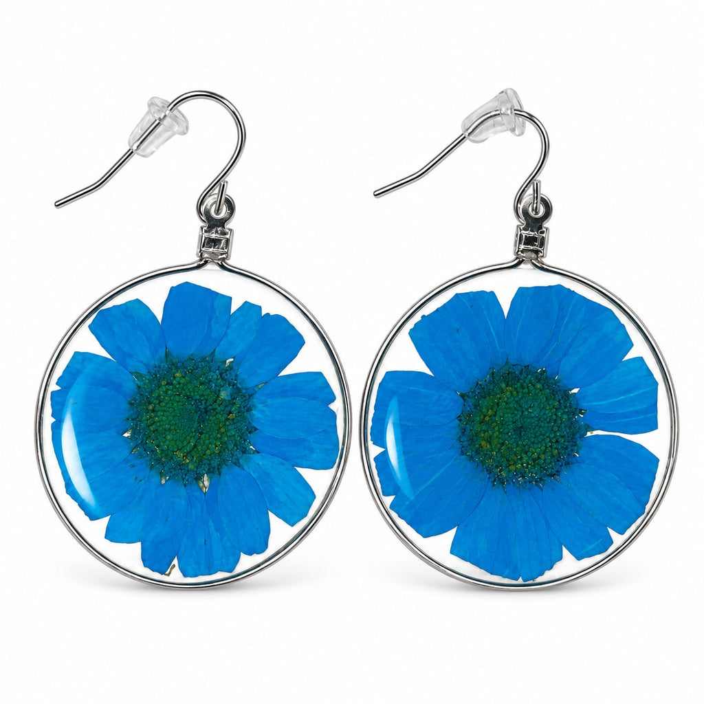 Blue Wild Daisy Rose Quartz Earrings