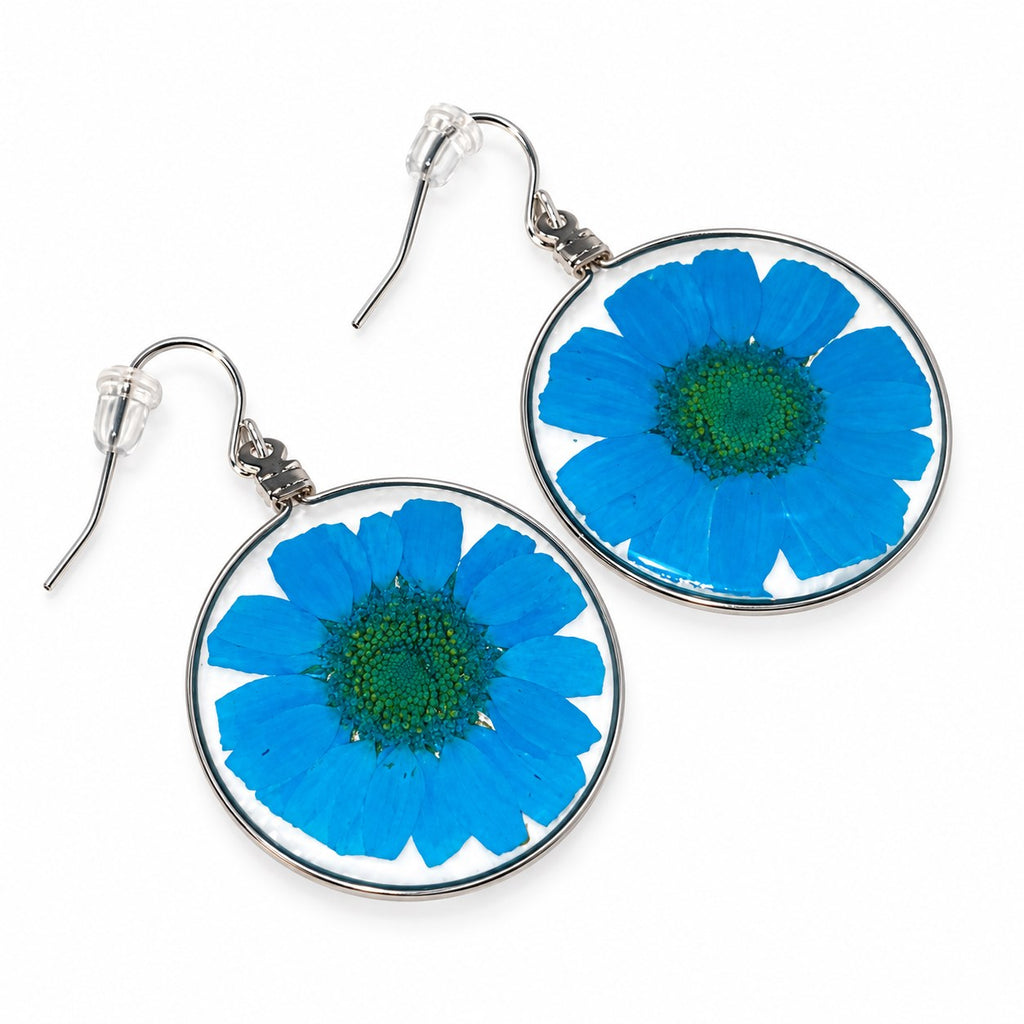 Blue Wild Daisy Rose Quartz Earrings