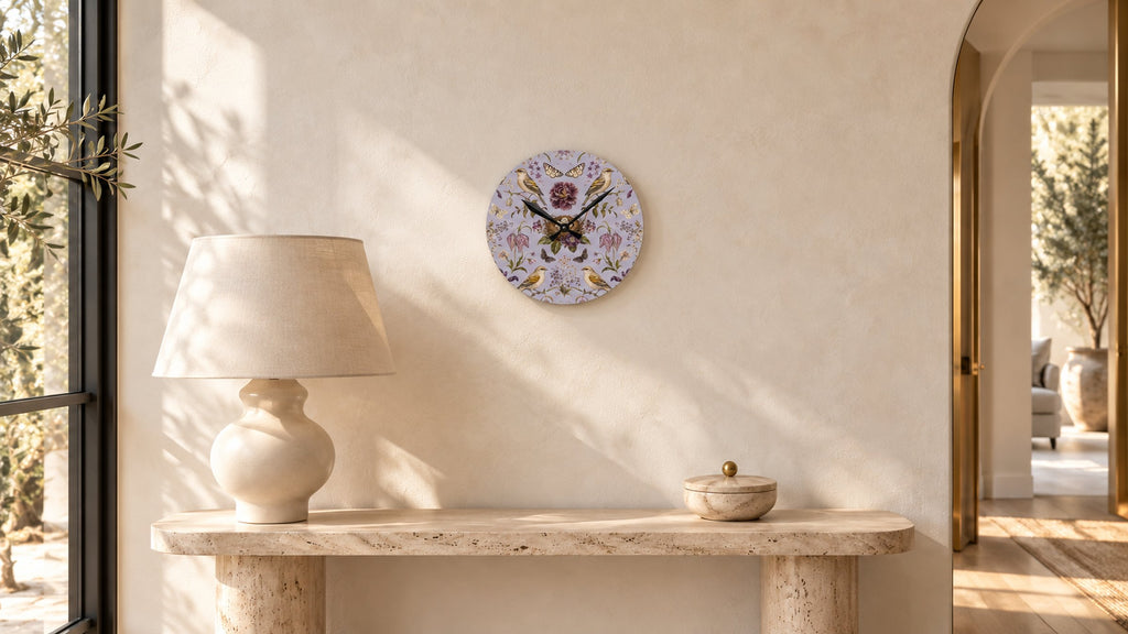 Botanical Bird's Nest Lilac Acrylic Wall Clock