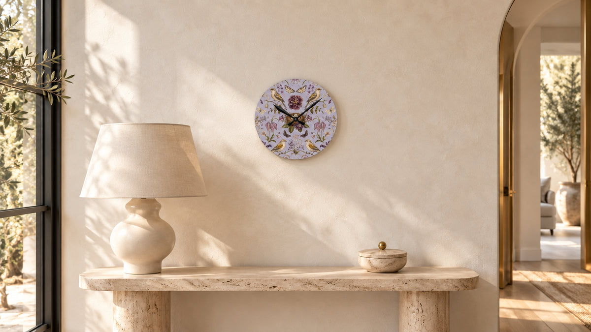 Botanical Bird's Nest Lilac Acrylic Wall Clock