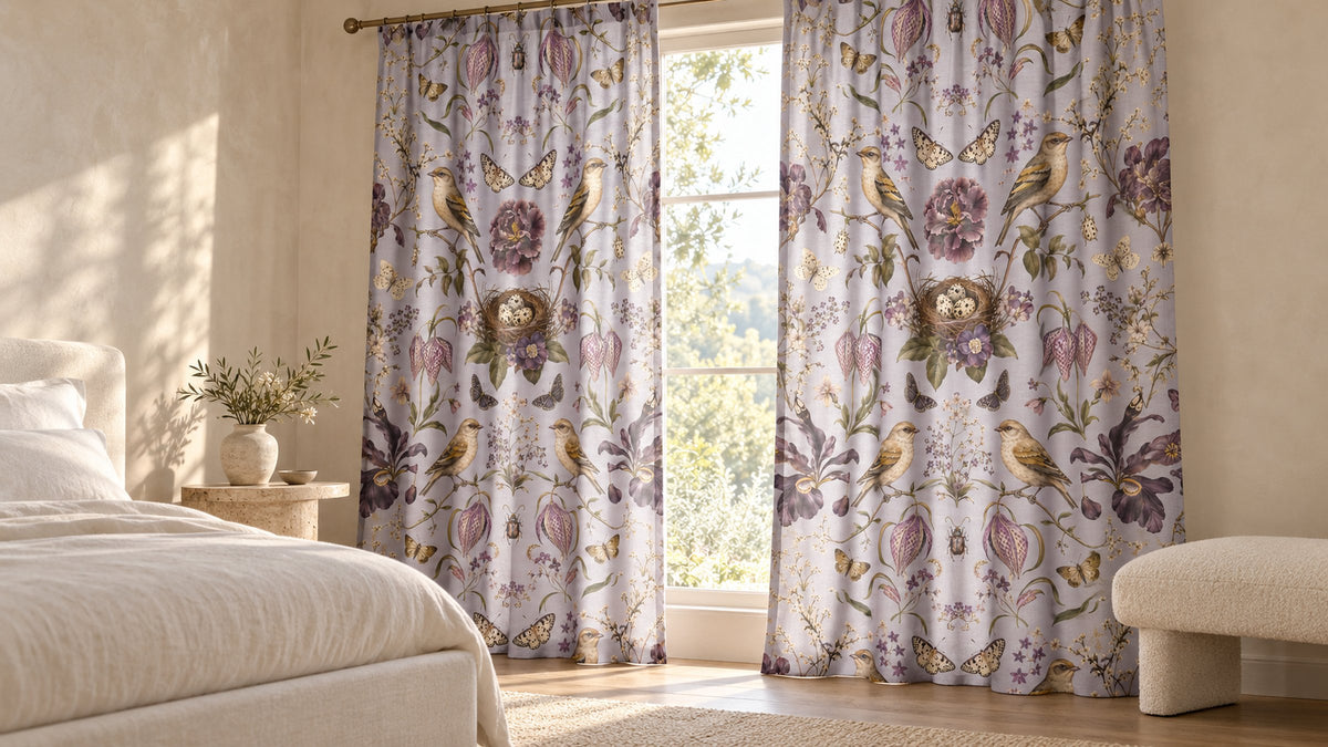 Botanical Bird's Nest Lilac Window Curtain