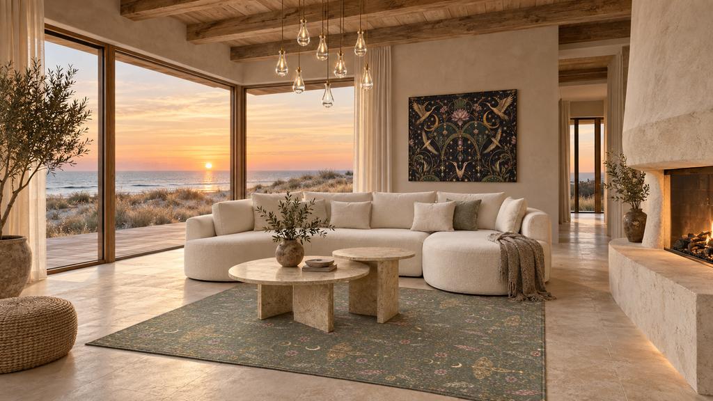 Celestial Aviary Nocturne canvas styled in the Dune Pavilion living room by Holi.spirits