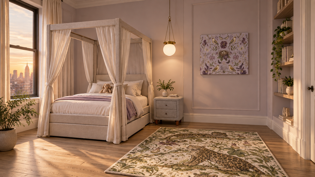 Botanical Bird's Nest Lilac canvas styled in the Lilac Canopy child's bedroom by Holi.spirits