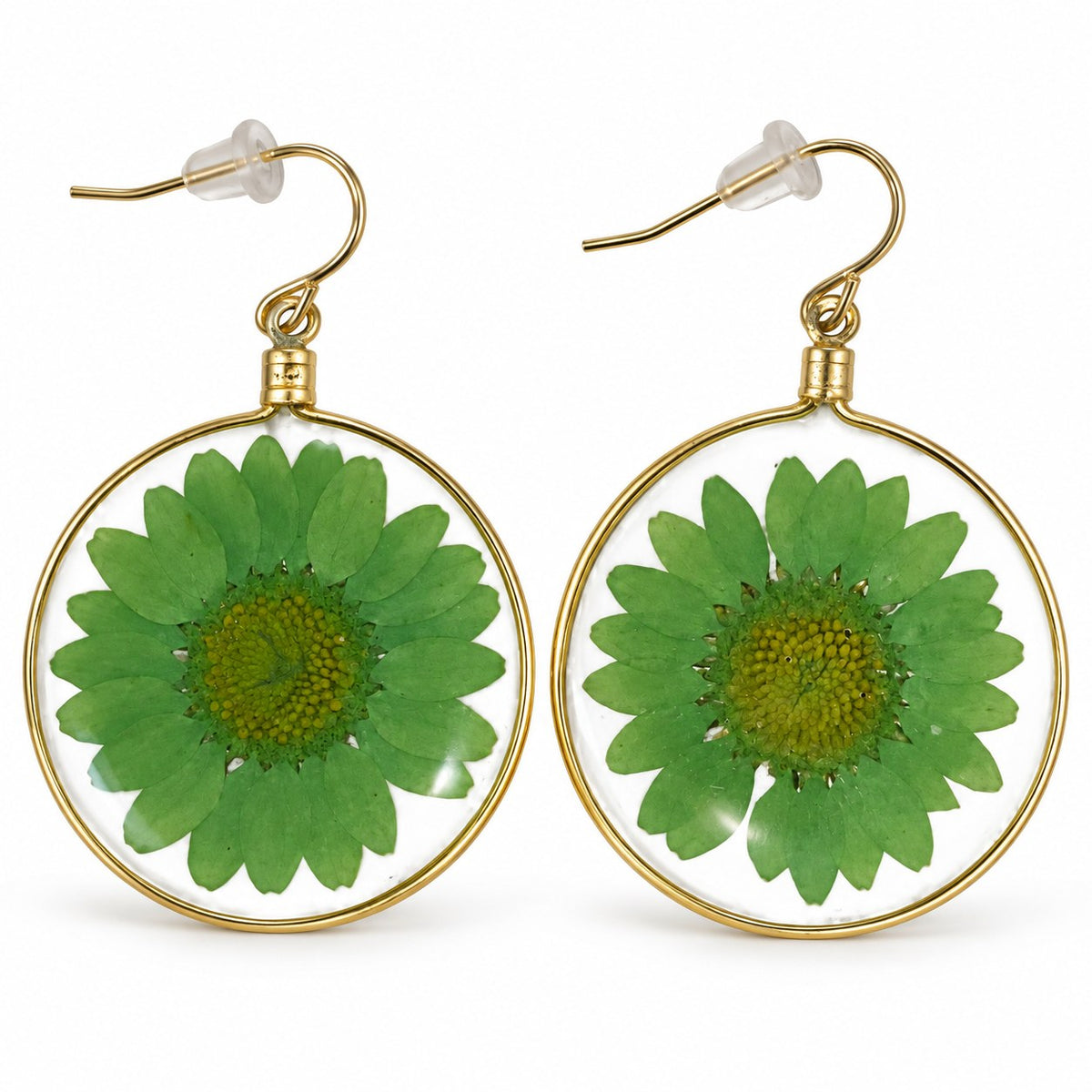 Green Wild Daisy Rose Quartz Earrings