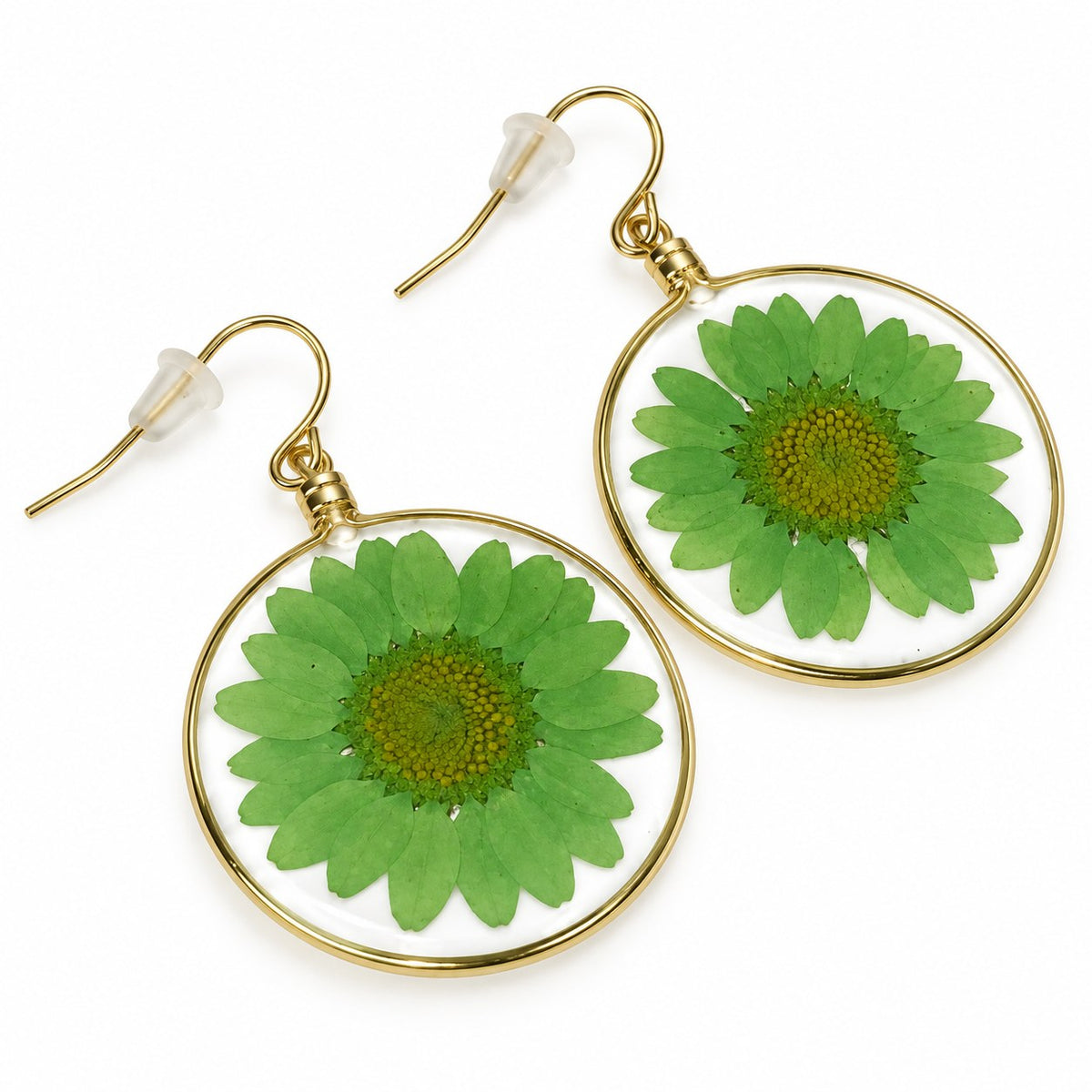 Green Wild Daisy Rose Quartz Earrings