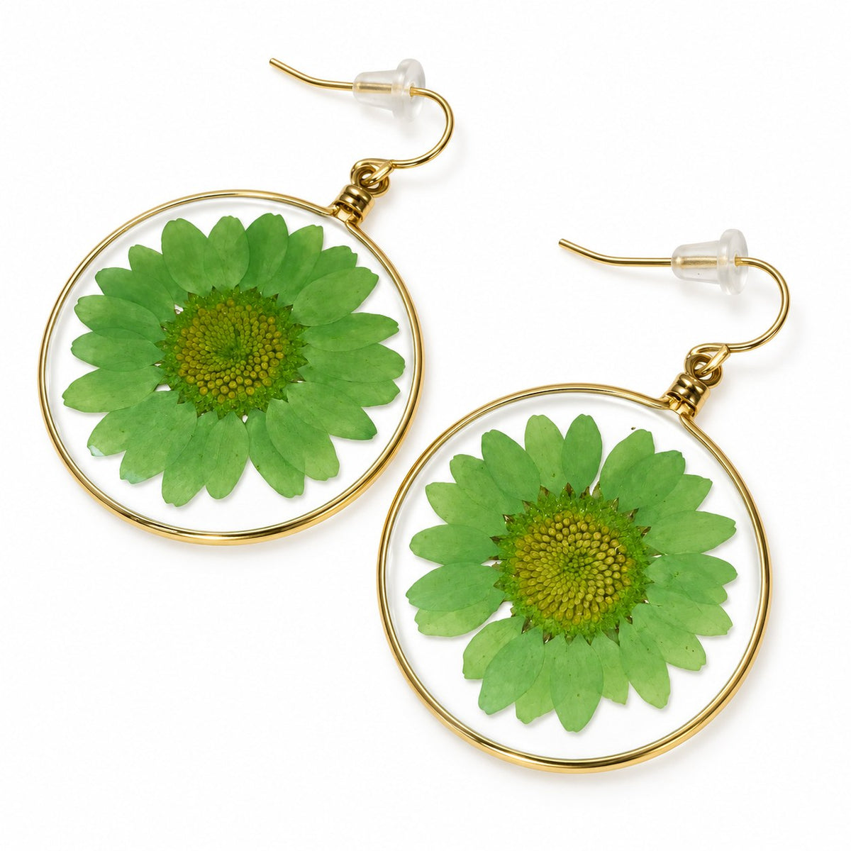 Green Wild Daisy Rose Quartz Earrings