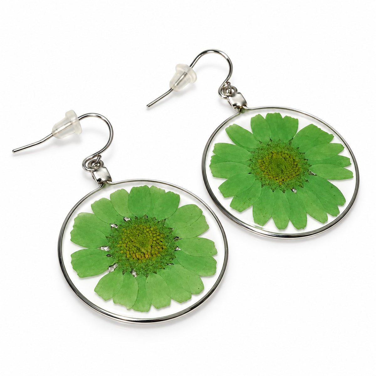 Green Wild Daisy Rose Quartz Earrings
