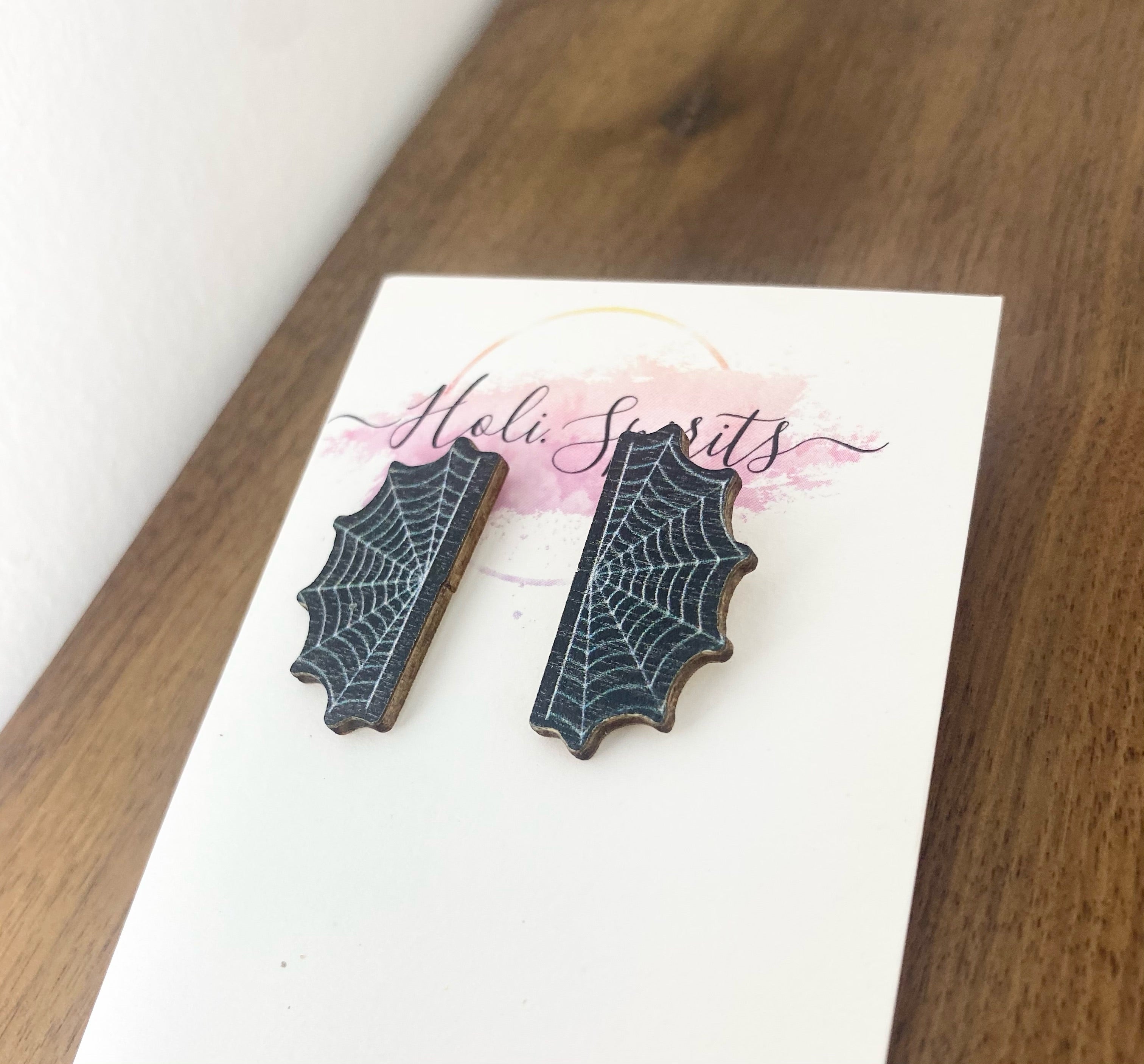 Wooden Spider Web Earrings