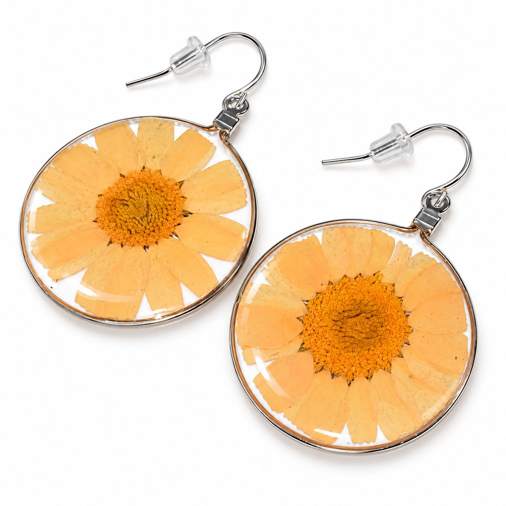 Orange Wild Daisy Rose Quartz Earrings