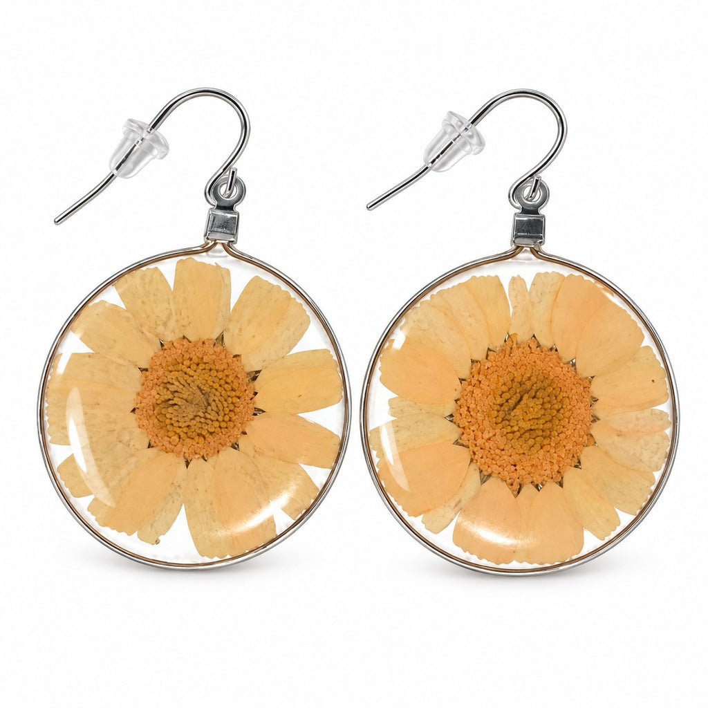 Orange Wild Daisy Rose Quartz Earrings