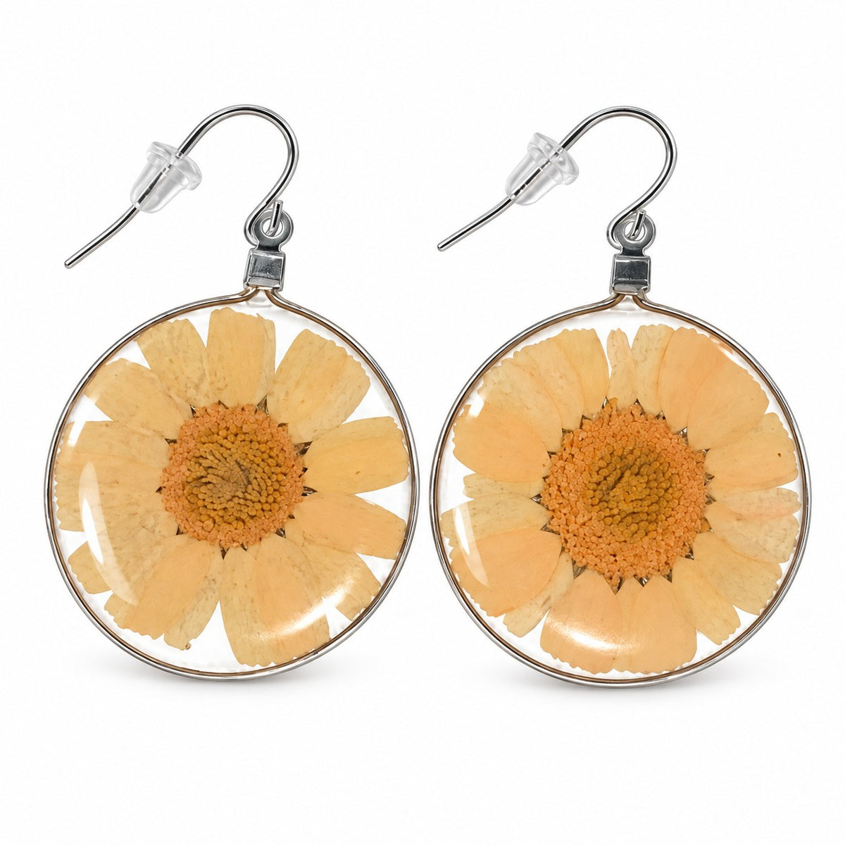 Orange Wild Daisy Rose Quartz Earrings