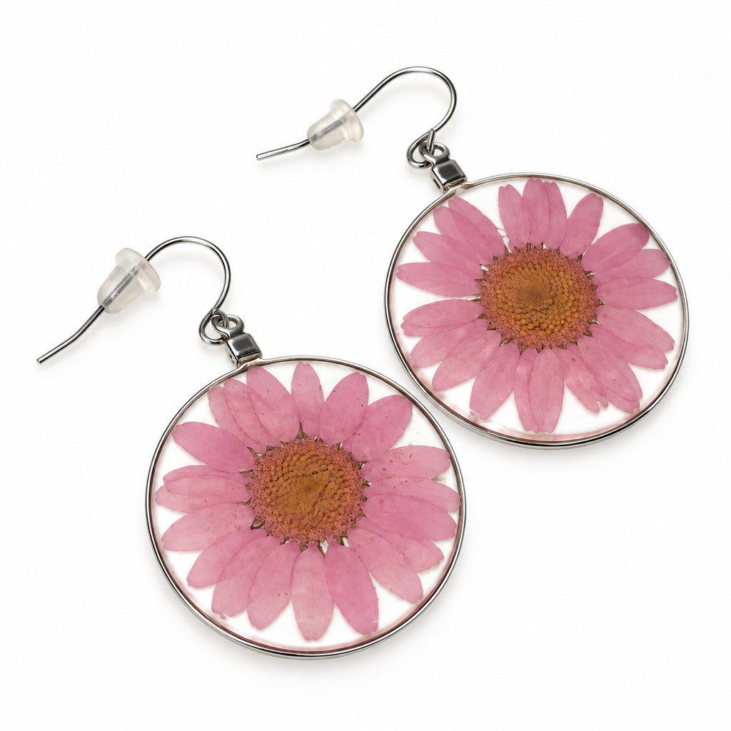 Pink Wild Daisy Rose Quartz Earrings