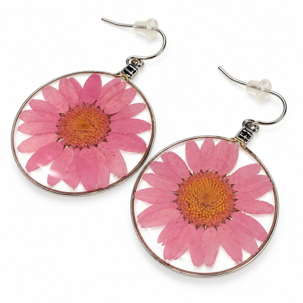 Pink Wild Daisy Rose Quartz Earrings