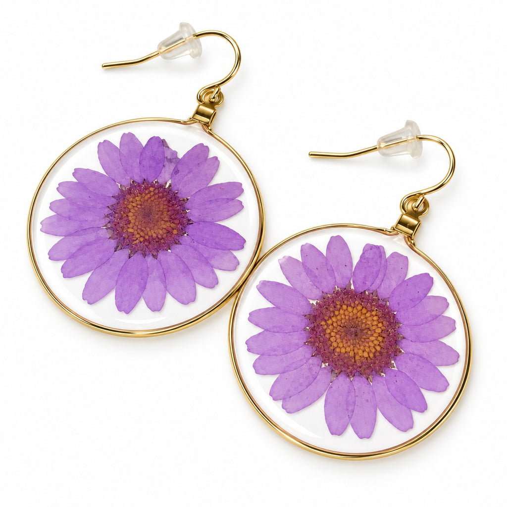 Purple Wild Daisy Rose Quartz Earrings