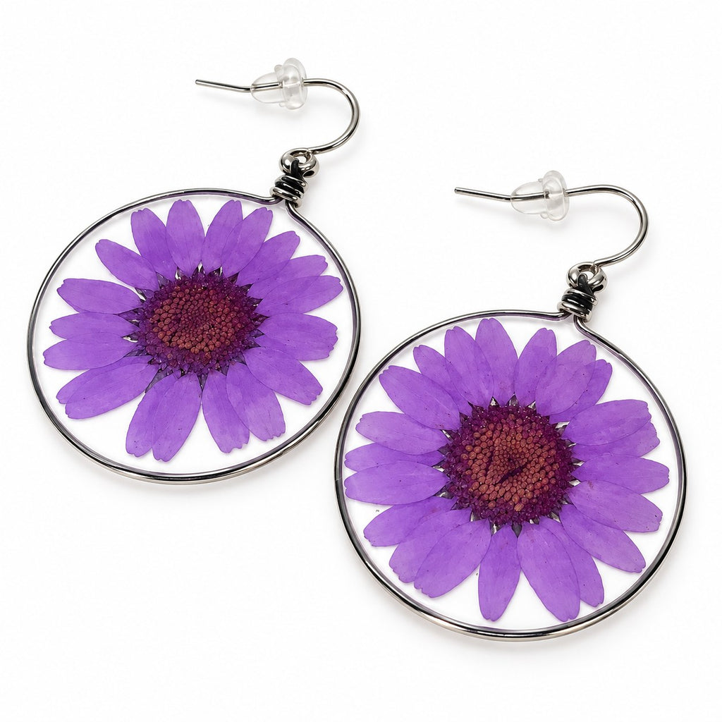 Purple Wild Daisy Rose Quartz Earrings