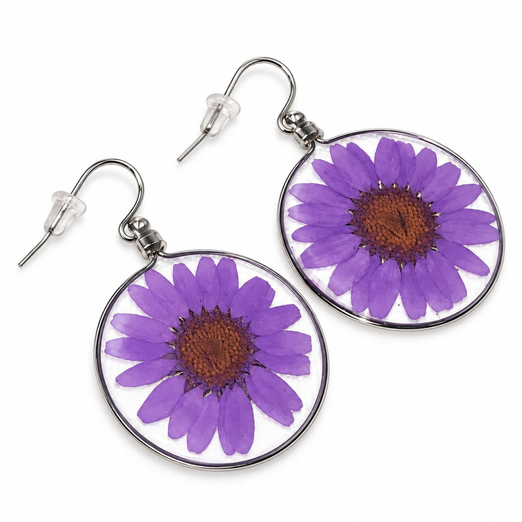 Purple Wild Daisy Rose Quartz Earrings