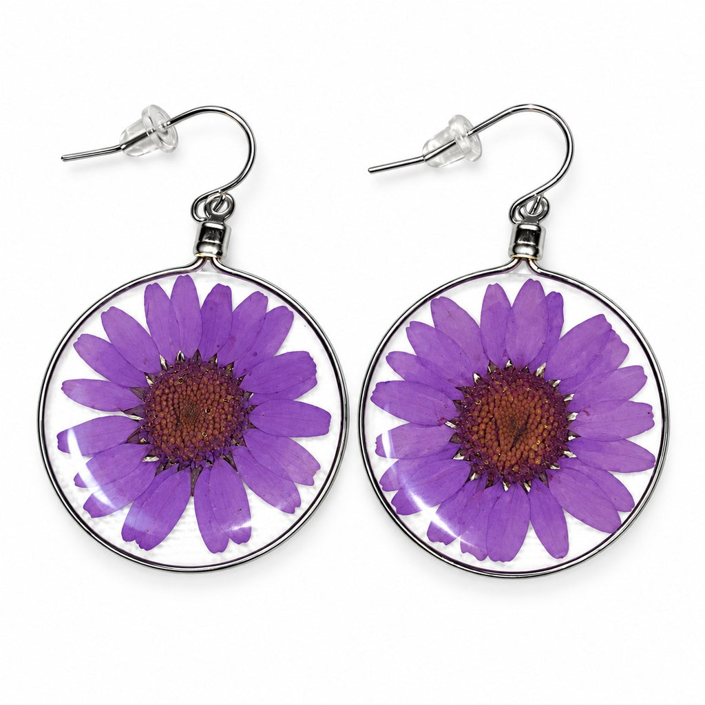 Purple Wild Daisy Rose Quartz Earrings