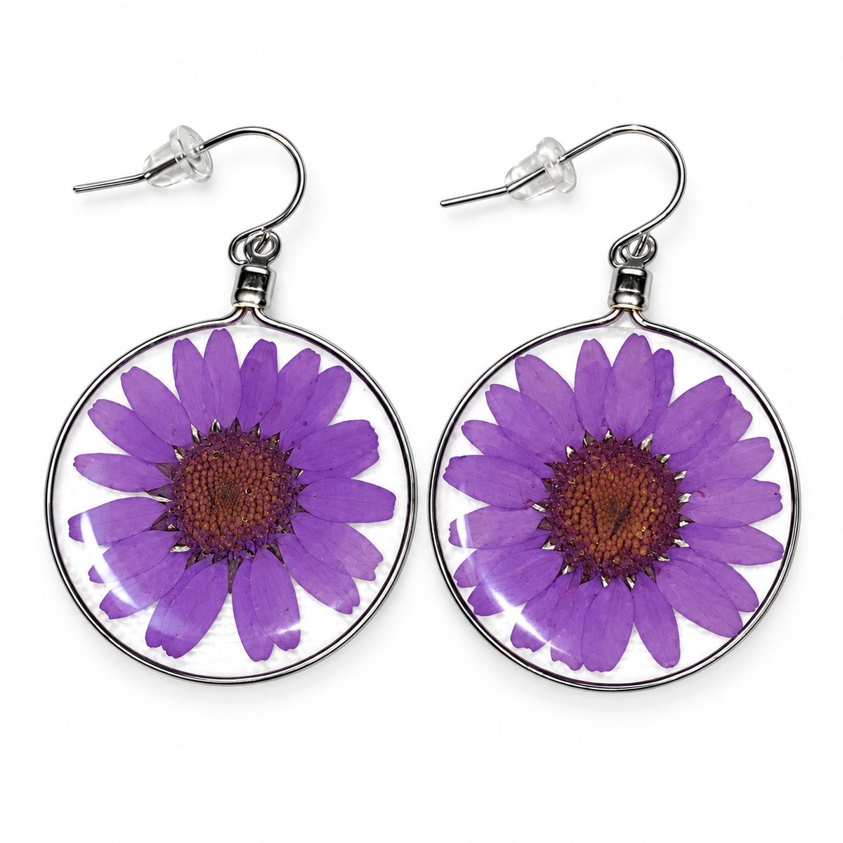 Purple Wild Daisy Rose Quartz Earrings