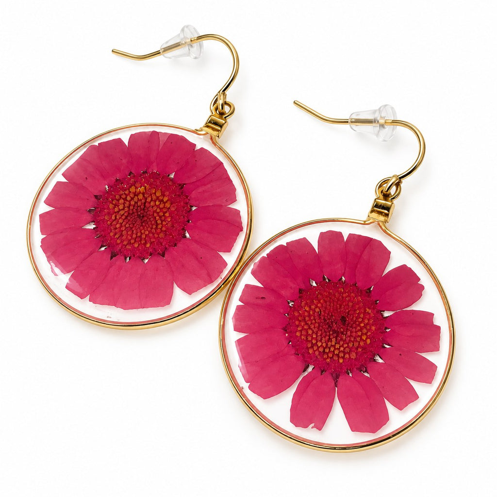 Red Wild Daisy Rose Quartz Earrings