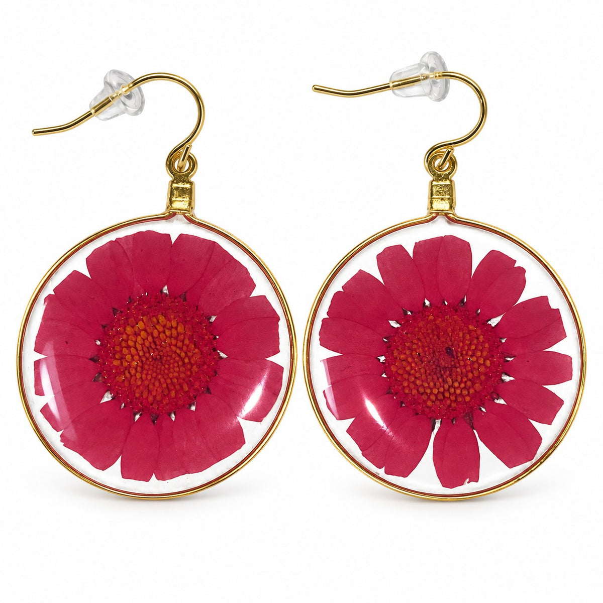 Red Wild Daisy Rose Quartz Earrings