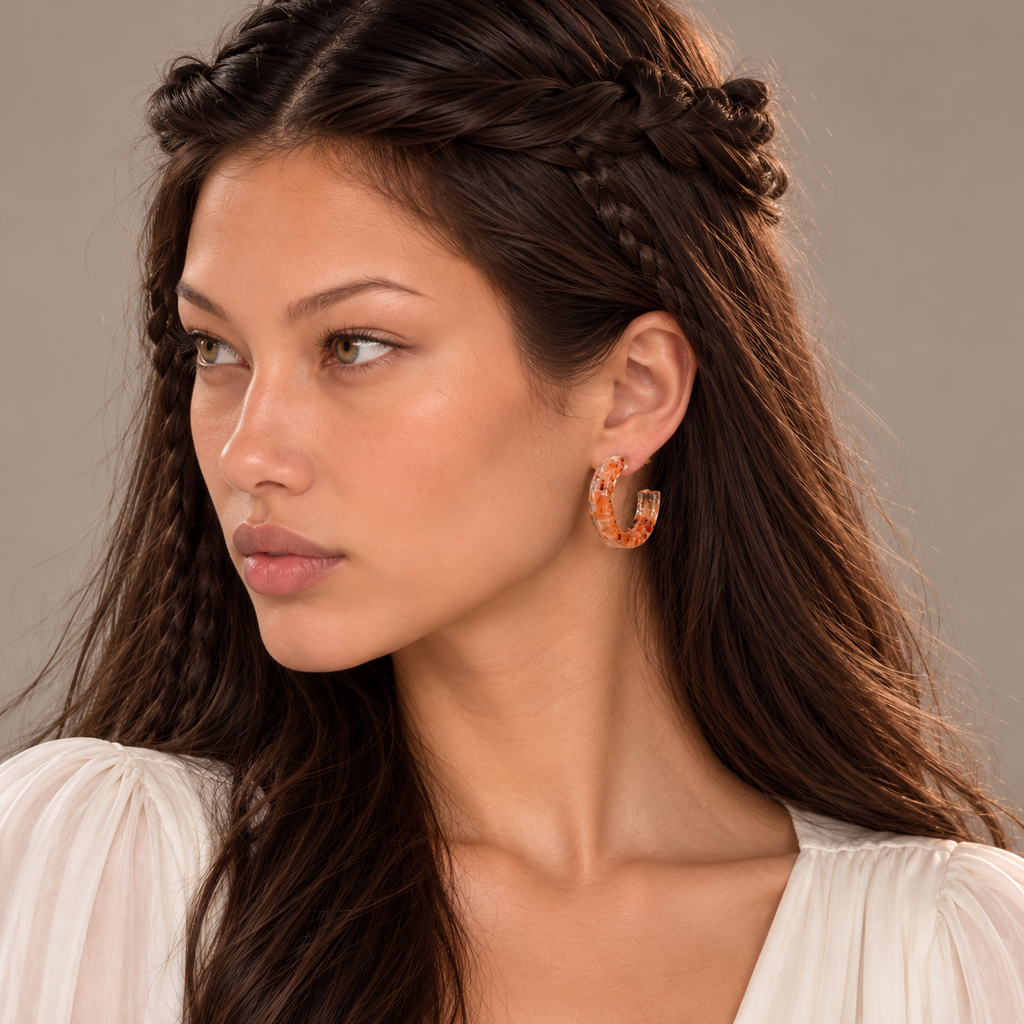 Solène wearing Small Carnelian Galaxy Hoops