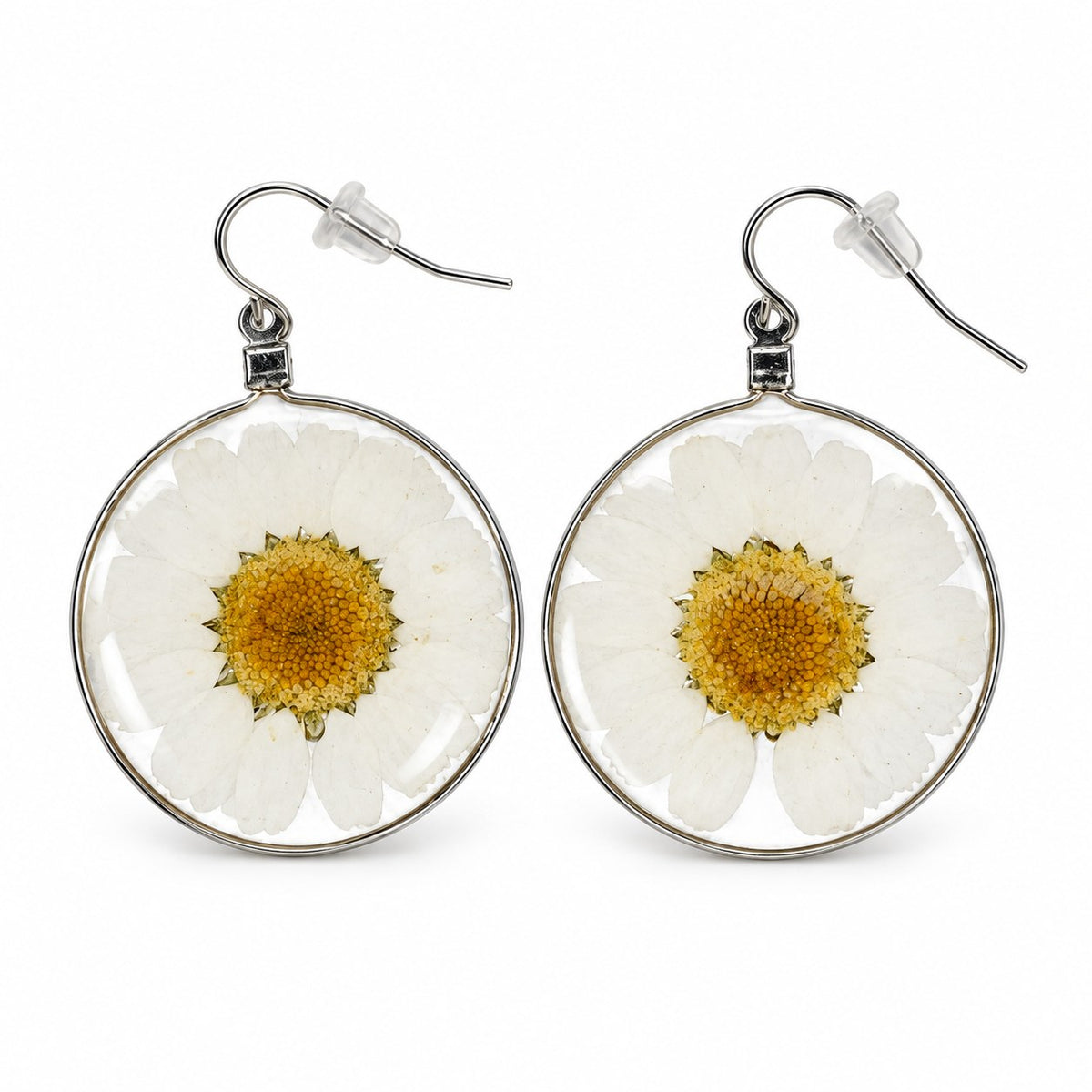 White Wild Daisy Rose Quartz Earrings