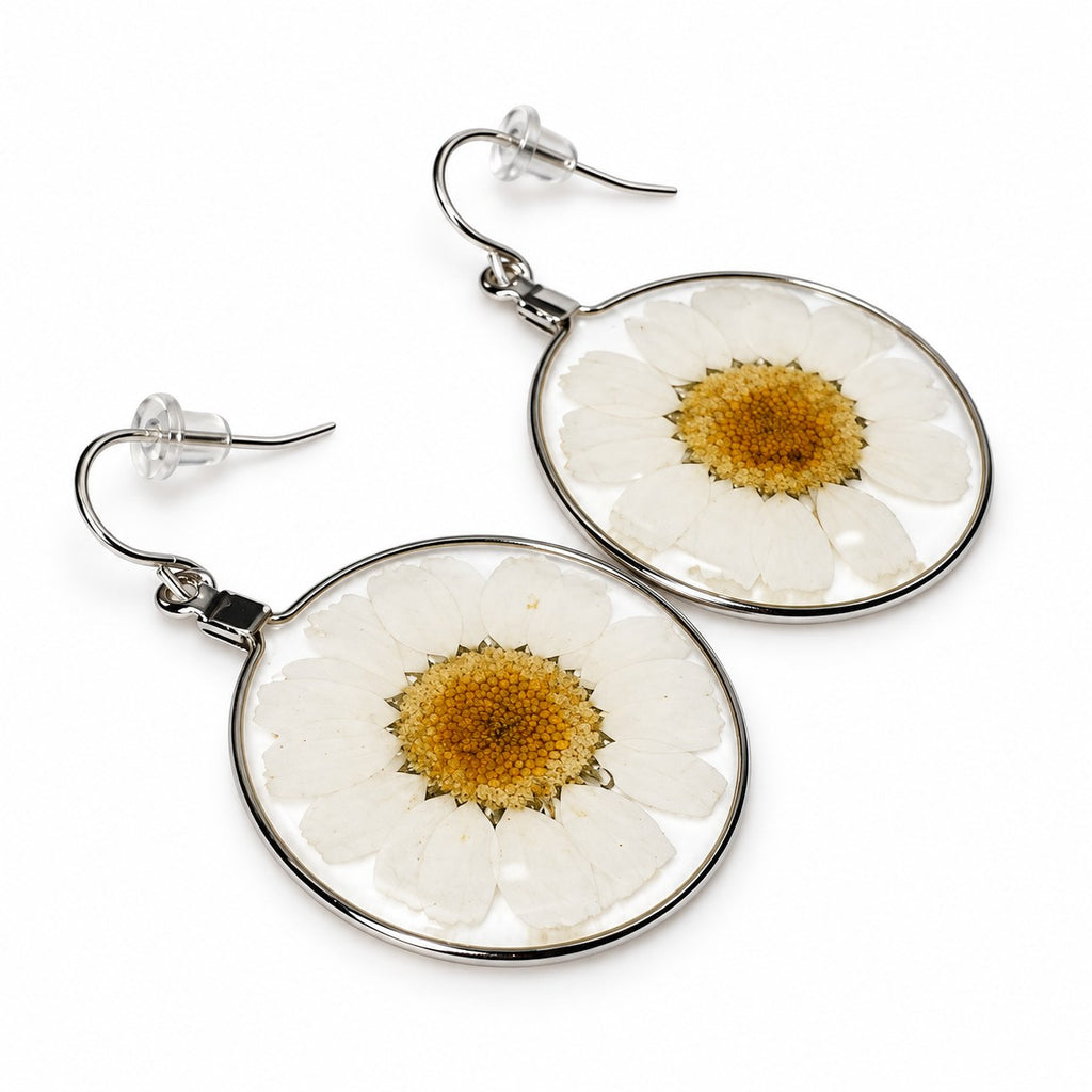 White Wild Daisy Rose Quartz Earrings