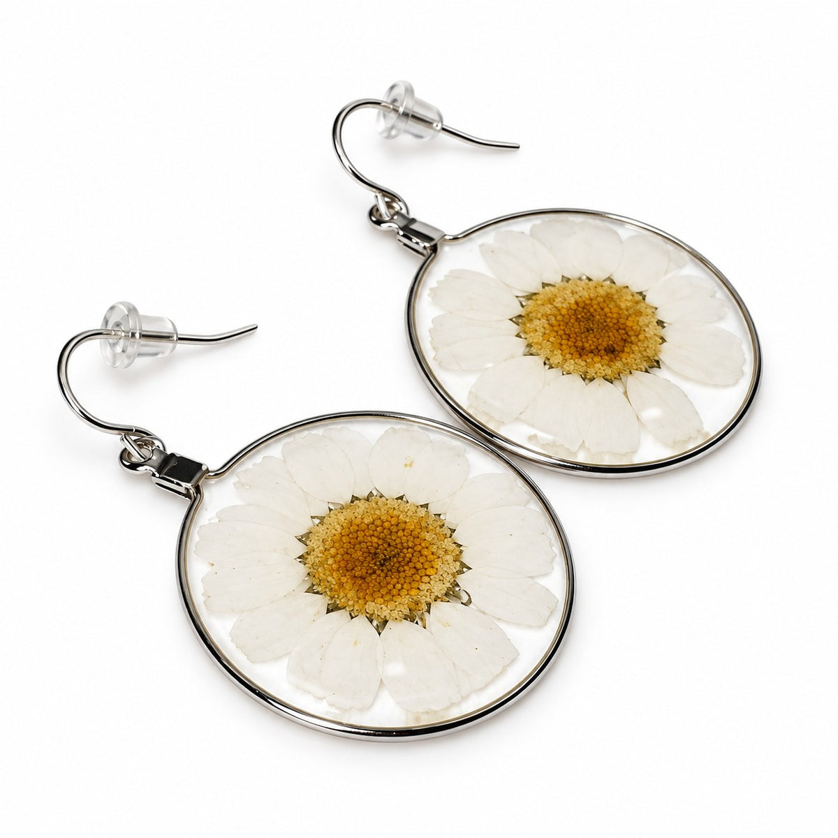 White Wild Daisy Rose Quartz Earrings
