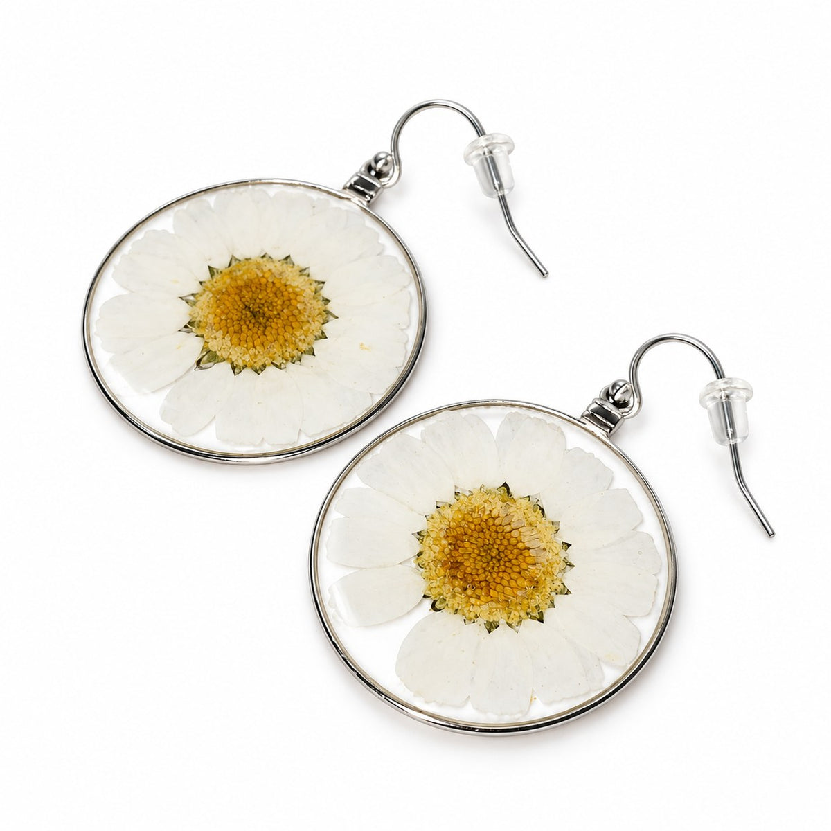 White Wild Daisy Rose Quartz Earrings