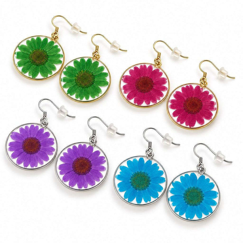 Yellow Wild Daisy Rose Quartz Earrings
