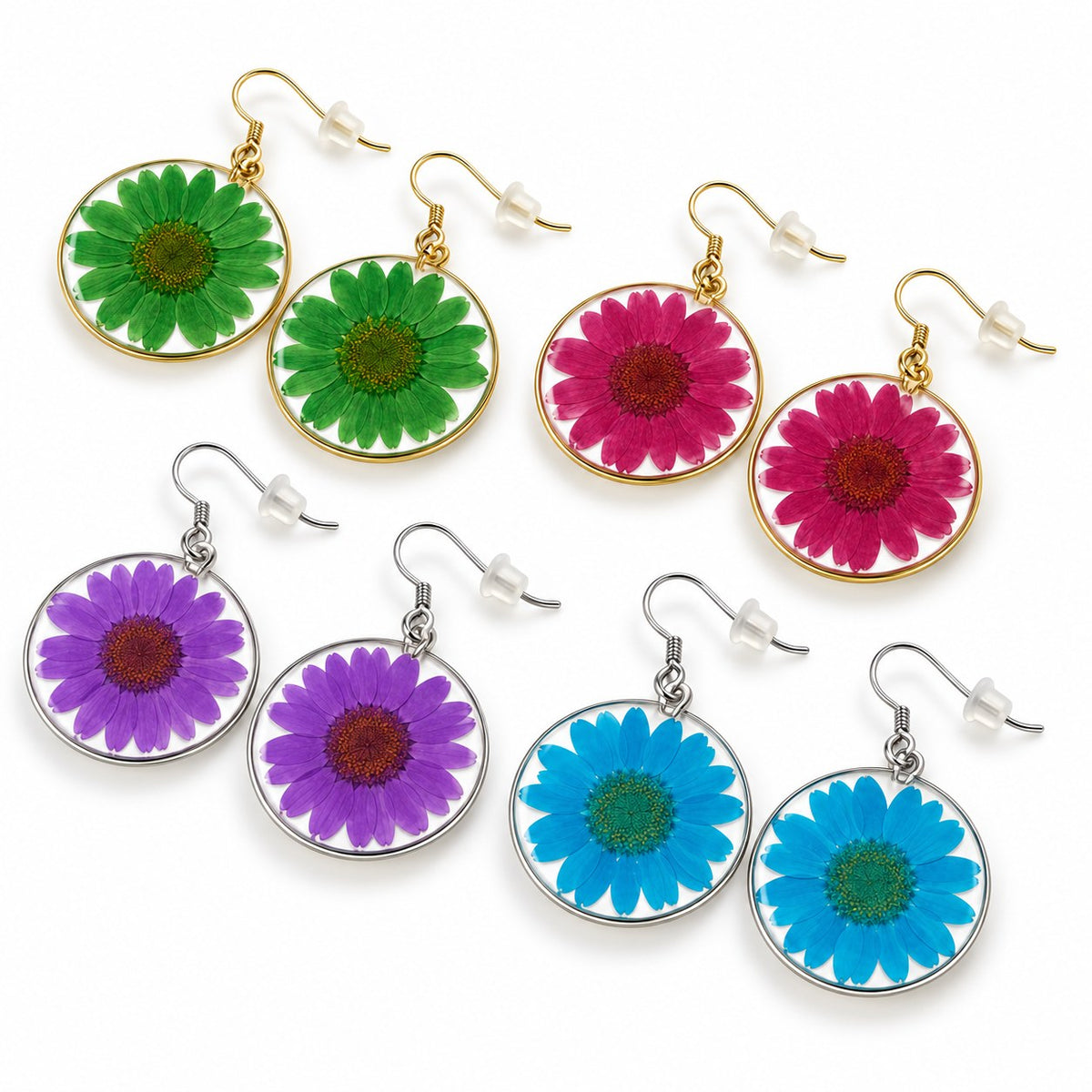 Purple Wild Daisy Rose Quartz Earrings